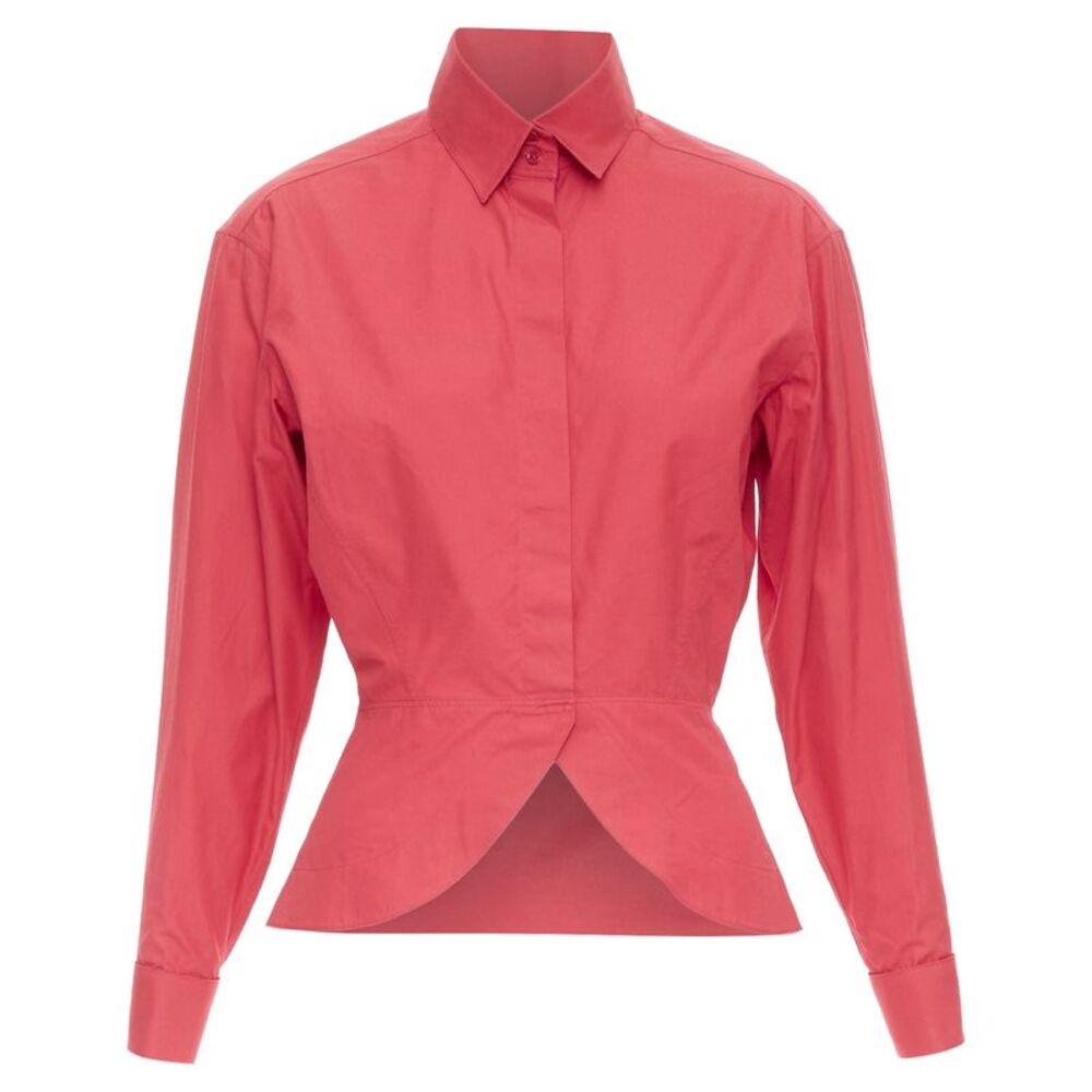 ALAIA red cotton curved tulip petal peplum  puff sleeves shirt FR36 S